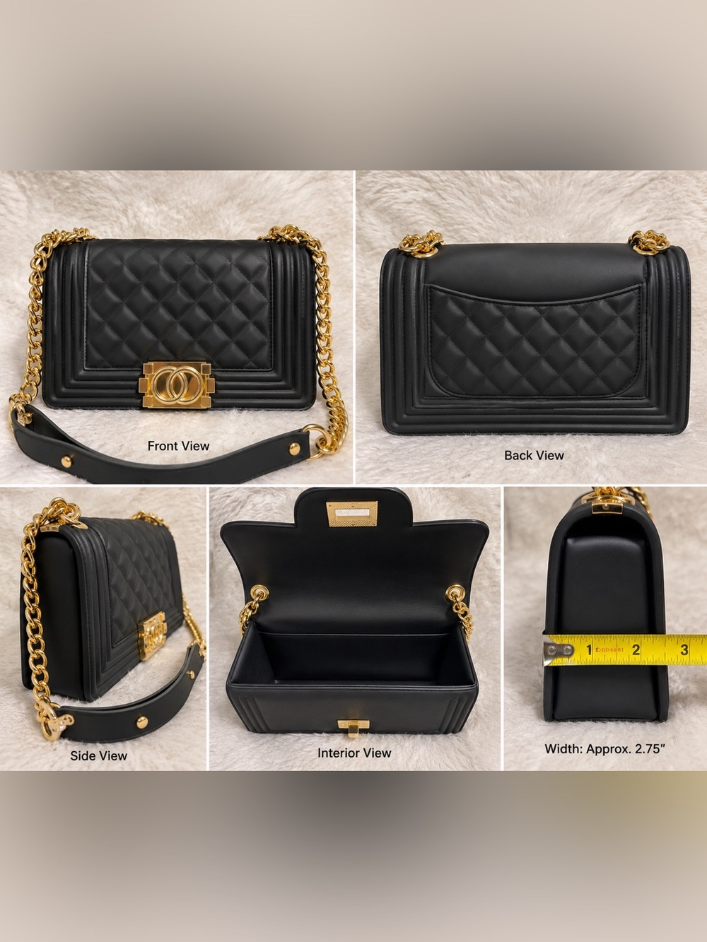 Black Quilted Jelly Shoulder Bag Gold Chain Crossbody Purse NWOT
